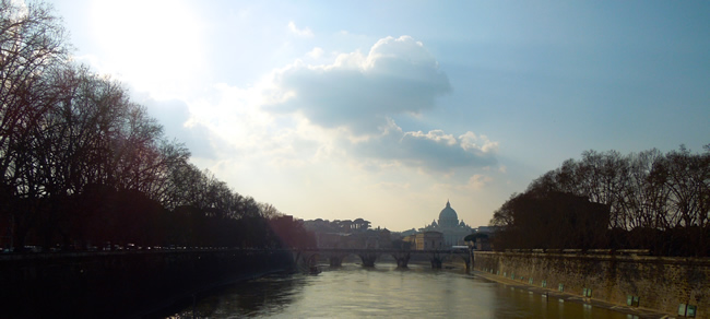 Over looking the Tiber River to the Vatican City in Italy