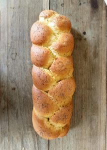 The golden color comes from the free range egg yolks in the Challah